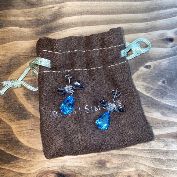 Blue Bow Teardrop Earrings - Picture 1 of 4